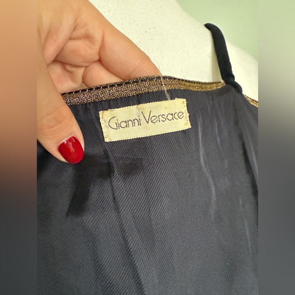 Late 1980s Gianni Versace Black and Gold Baroque Velvet Silk Corset Top Sz Large - Picture 6 of 15